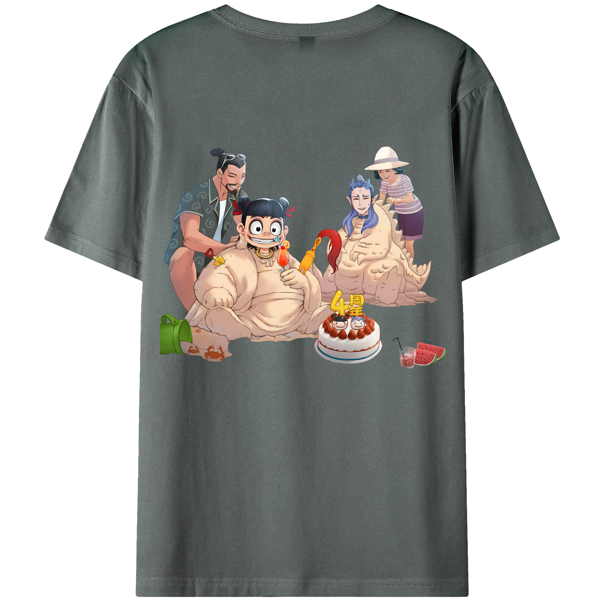 （画像用） Ne Zha 2 ナタ 魔童の大暴れ 綿100％半袖Tシャツ（背面プリント）
